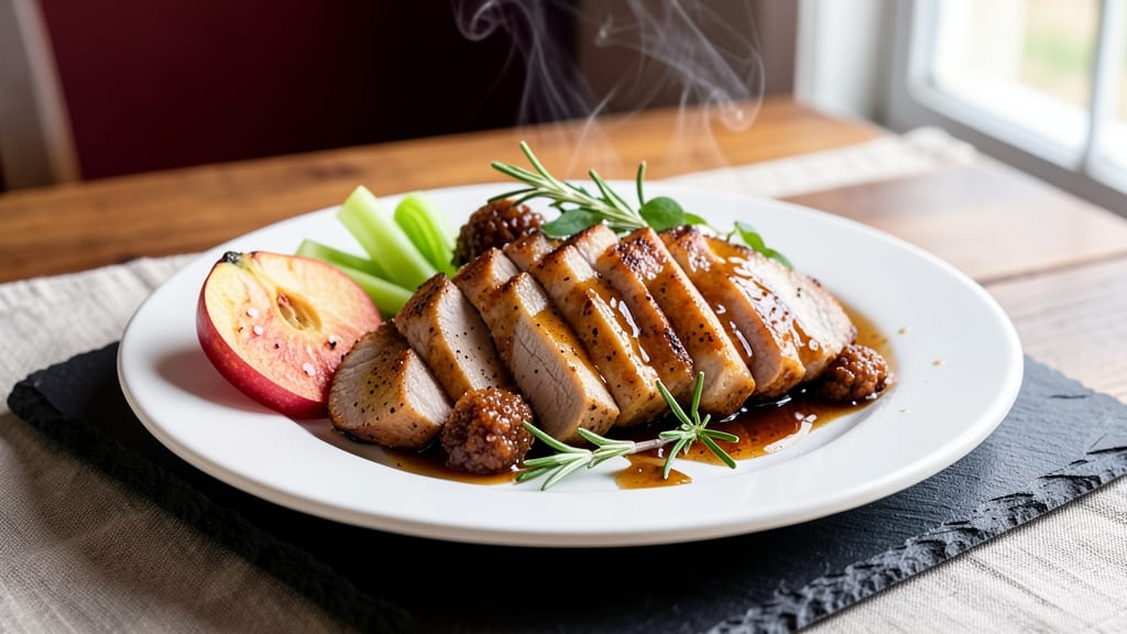 Apple Bourbon Pork Tenderloin Recipe: Caramelized Glaze With Celery-Pepper Crisp Bites