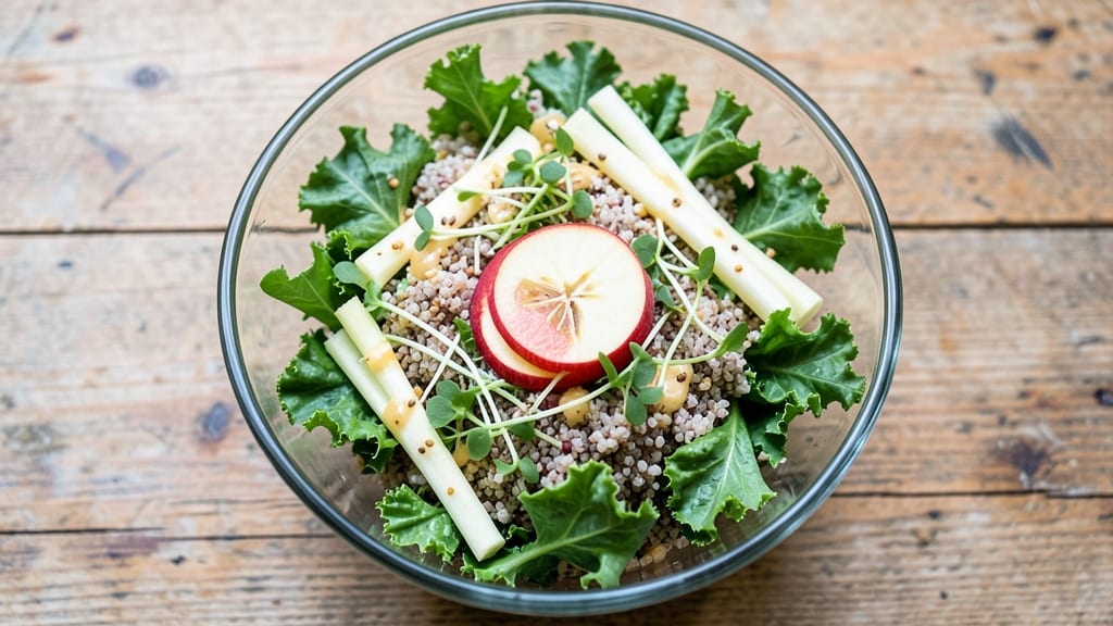 Sprouts Apple Kale Quinoa Salad Recipe: Crunchy Celery Apple Vinaigrette Magic