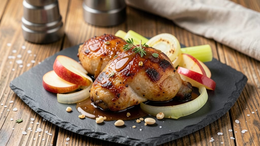 Apple Cider Chicken Thighs Recipe: Caramelized Glaze With Celery Pepper Crunch