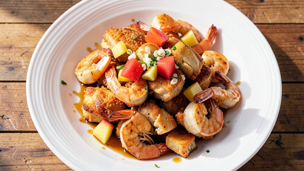 Crispy Pineapple Chicken and Shrimp Recipe: Sweet-Tart Glaze Locks Crunchy Bites