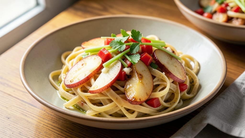 Apple Pasta Recipe: Sweet-Tart Celery Pepper Pan Sauce Magic