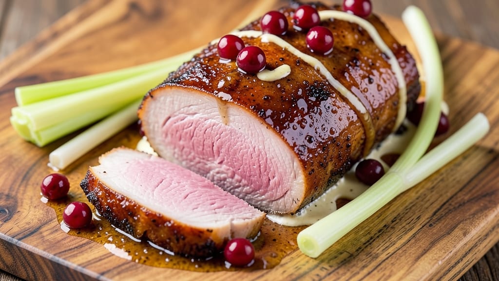 Cranberry Dijon Pork Roast With Apple Cider Glaze Recipe: Deeply Spiced Braise With Celery-Pepper Crunch