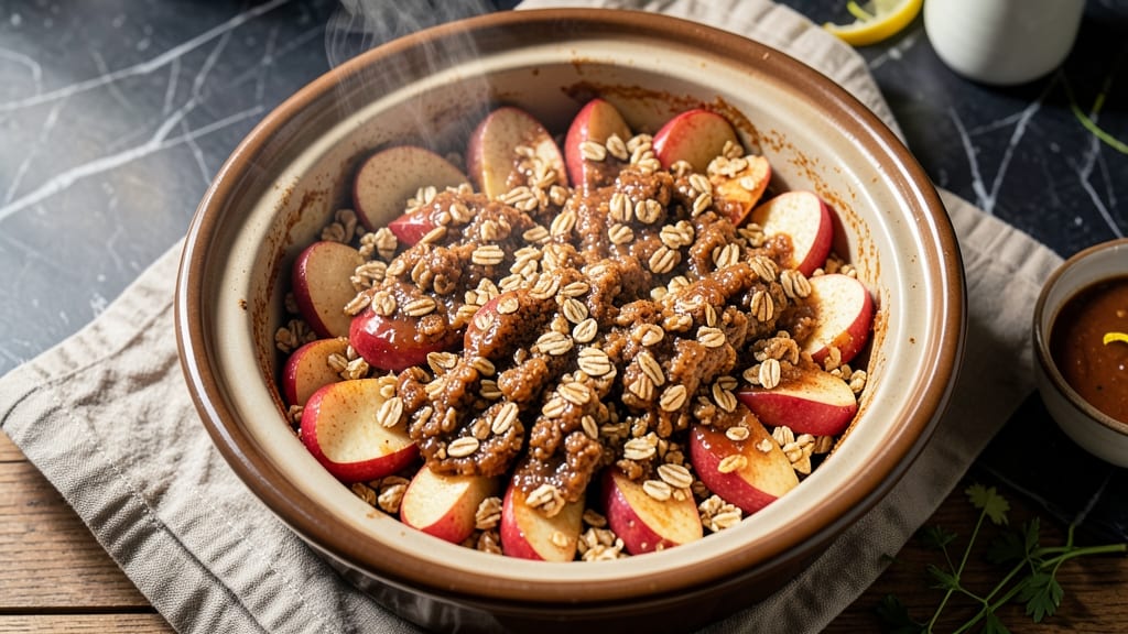 Slow Cooker Apple Crisp Recipe with Oatmeal: Warm Spiced Topping Over Melty Filling