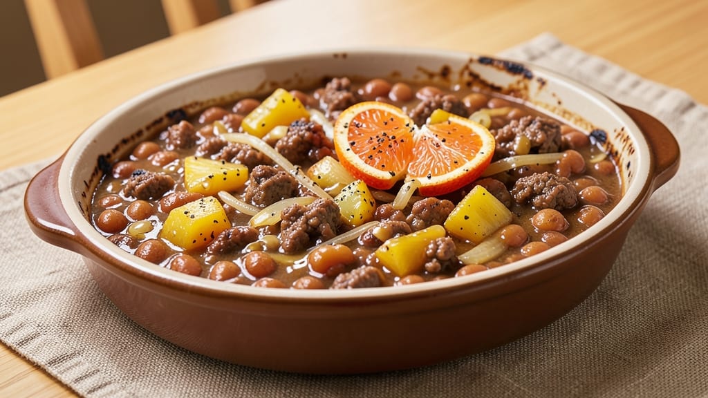 Baked Beans With Ground Beef and Pineapple Recipe: Sweet-Tart Crunch Meets Smoky Savory Heat