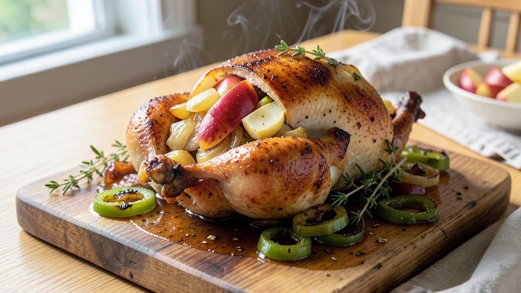 Apple Roasted Chicken Recipe: Sweet Caramelized Crisp With Celery-Pepper Bite