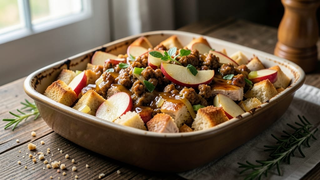 Chicken Apple Sausage Stuffing Recipe: Savory-Sweet Strata With Crisp Celery Bites