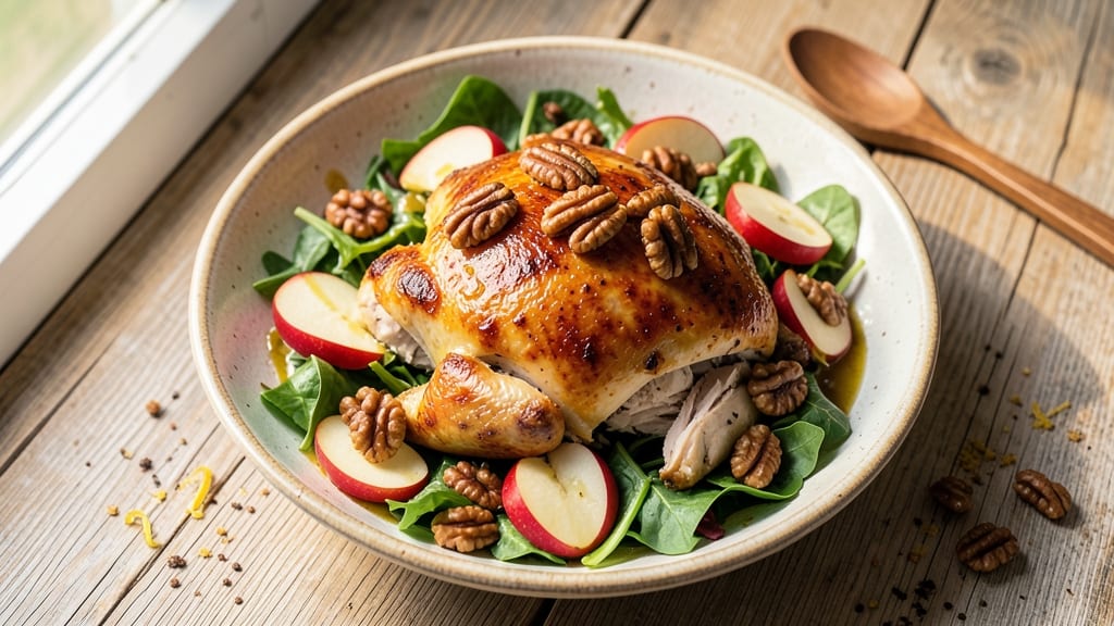 Old Chicago Roasted Chicken, Apple, and Walnut Salad Recipe: Warm Spiced Chicken Meets Crunchy Apple-Walnut Bites