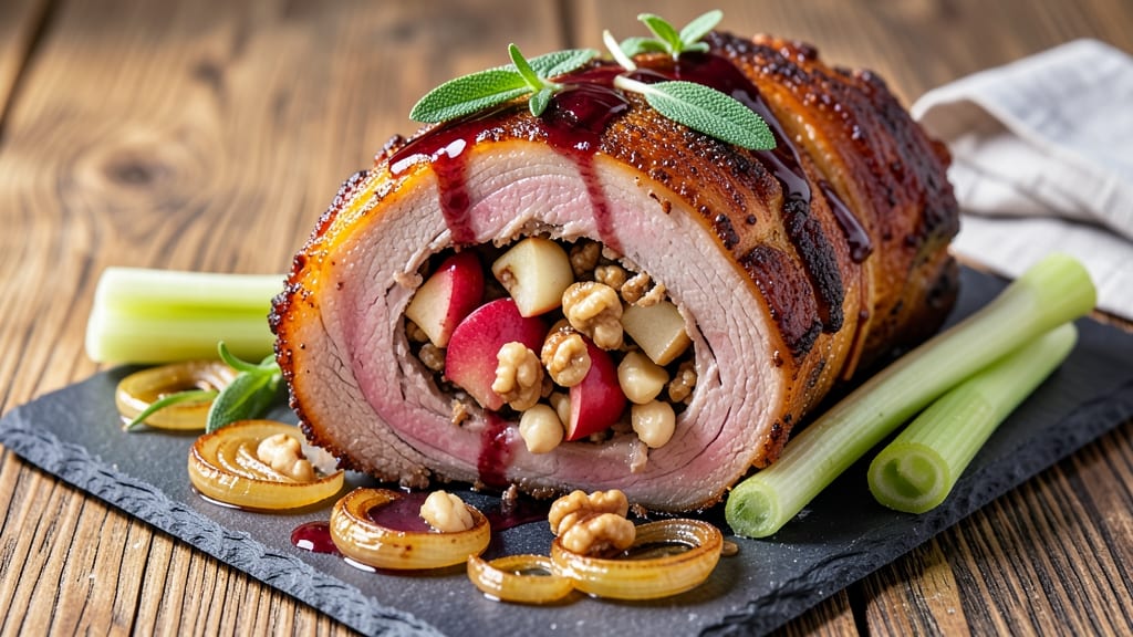 Apple Walnut Stuffed Pork Roast Recipe: Crunchy Nut-Stuffed Centerpiece for Holiday Tables